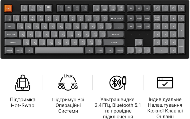 Клавіатура бездротова Keychron K10 Max Keychron Super Banana Switch Black RGB (K10M-H4-UA) - зображення 8