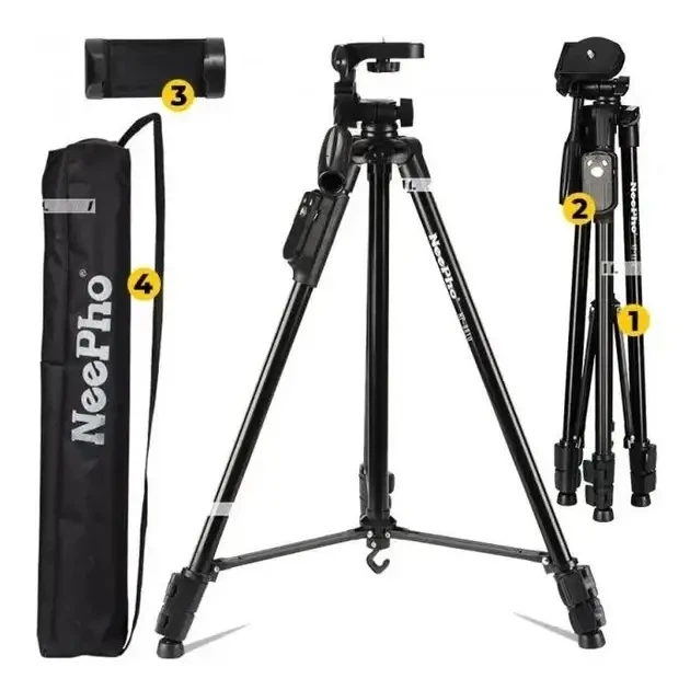Профессиональный штатив для телефона и камеры NeePho NP-8810 (150 см) / Трипод напольный с 3D-головкой и чехлом Черный - изображение 3