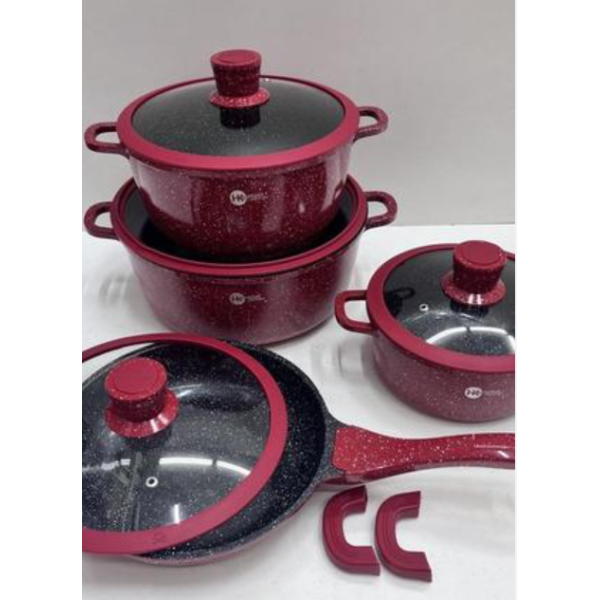 Набір котлів Higher Kitchen HK-325i з антипригарним покриттям набір круглих каструль з кришками, Червоний (REDHK325-AV) - зображення 3