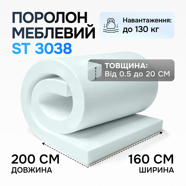 Поролон середній ST 3038 80 мм 1,6×2×2 м - Фото 1 Поролон середній ST 3038 80 мм 1,6×2×2 м - зображення 1