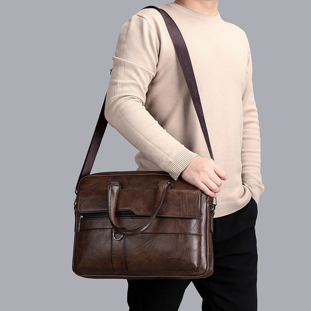 Чоловічий портфель екошкіра 38×29×8 см — ділова сумка для документів з плечовим ременем Коричневий (S811-2) - зображення 2