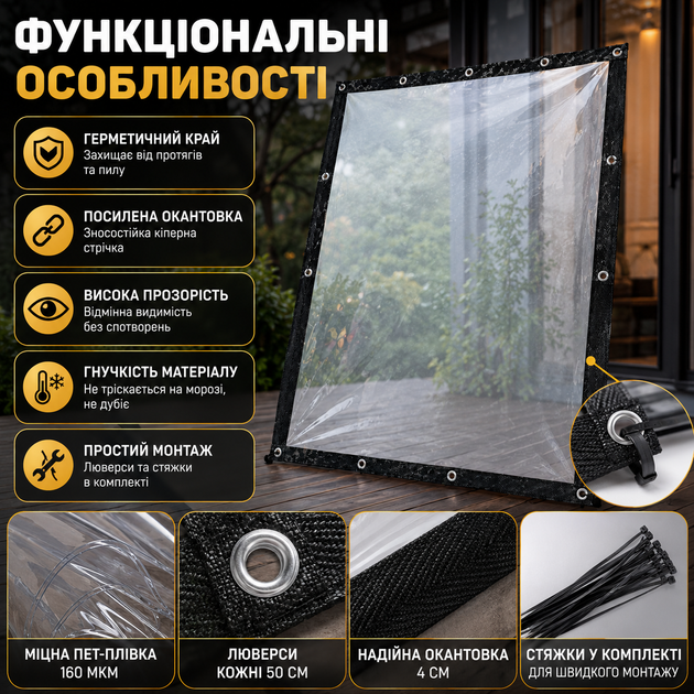 Мягкое окно для беседки балкона веранды 1х3 м прозрачное гибкое окно для защиты от непогоды тент SK_712435А12 - изображение 4