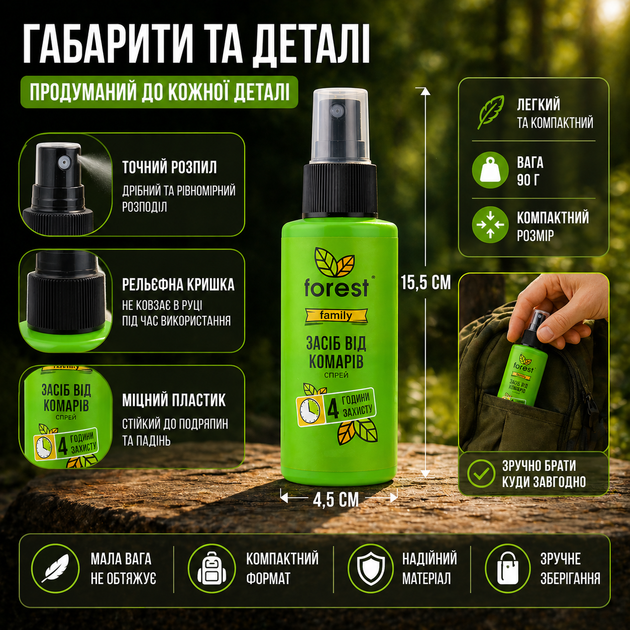 Спрей-репеллент Forest Family 90 мл от комаров и клещей аэрозоль для защиты от насекомых химический SK_FR00747А12 - изображение 5