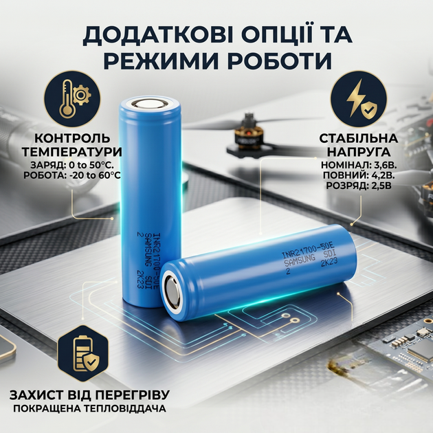 Аккумулятор Samsung 21700 5000 mAh литий-ионный для фотоаппаратов фонариков синий SK_2175054А12 - изображение 4