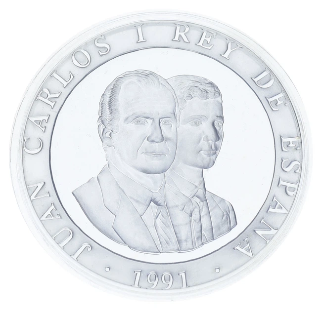 Монета Испания 2000 песет 1991 Серебро Proof XXV летние Олимпийские игры в Барселоне в 1992 году - Факел и кольца - изображение 2