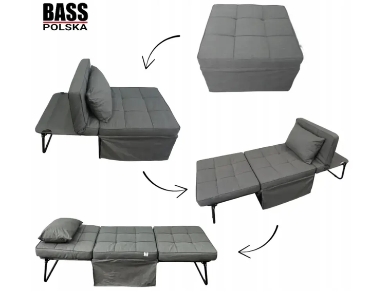 Раскладной пуф‑кровать Bass Polska BH31020, 2‑в‑1, серый, со спинкой - Фото 10 Раскладной пуф‑кровать Bass Polska BH31020, 2‑в‑1, серый, со спинкой - изображение 10