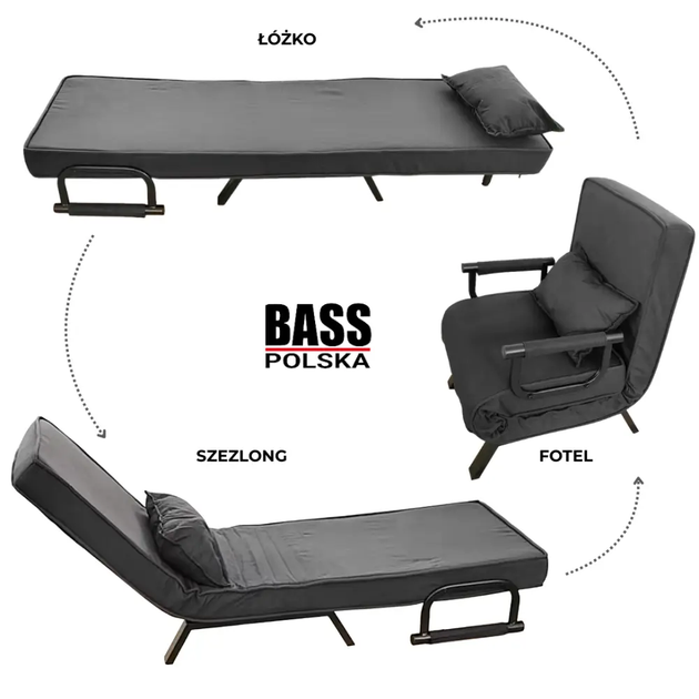 Кресло‑раскладушка Bass Polska BH30041, 3‑в‑1: кресло, кровать и шезлонг, серое - изображение 7