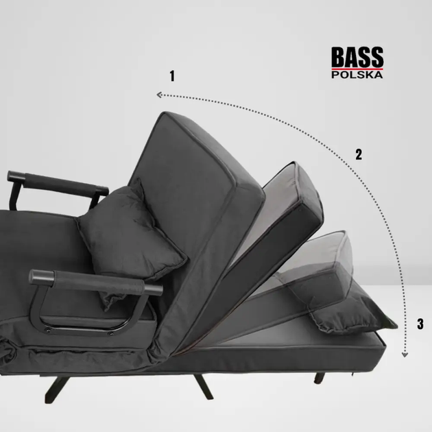 Кресло‑раскладушка Bass Polska BH30041, 3‑в‑1: кресло, кровать и шезлонг, серое - изображение 9