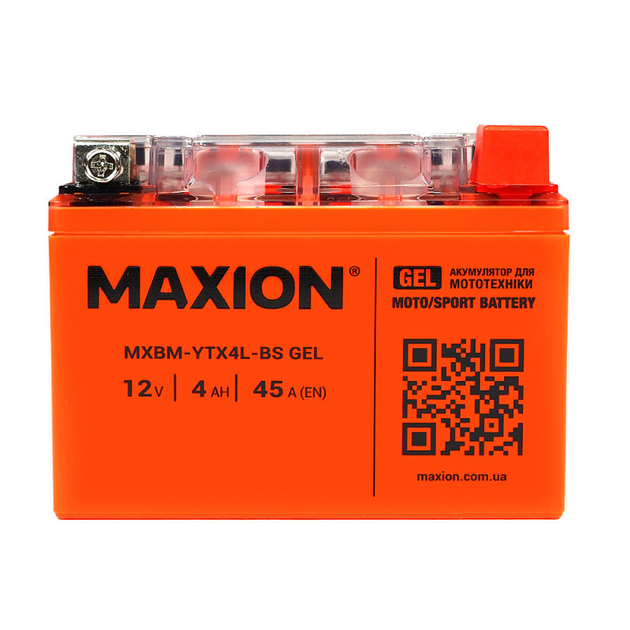 Гелиевый мото аккумулятор MAXION YTX4L-BS 12V 4Ah для скутера мопеда GEL - изображение 2