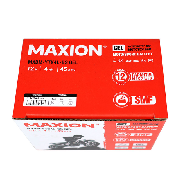 Гелиевый мото аккумулятор MAXION YTX4L-BS 12V 4Ah для скутера мопеда GEL - изображение 6