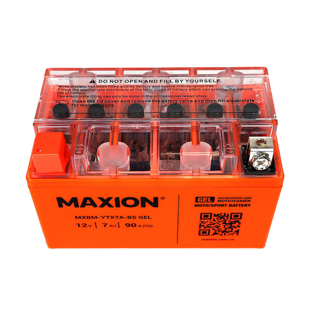 Гелиевый мото аккумулятор 12V 7Ah MAXION YTX7A-BS GEL для скутера мопеда - изображение 3