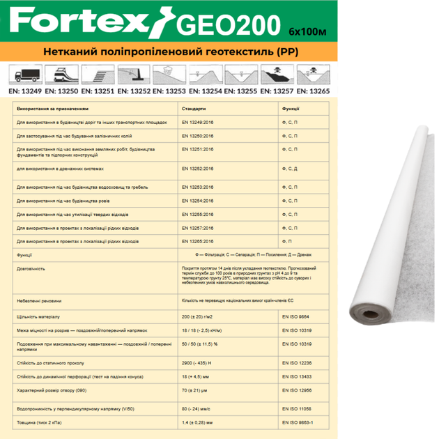 Геотекстиль нетканий PP Fortex Geo 200 г/м2, S18NW, 6 х 100 м, 600 м2 - Фото 14 Геотекстиль нетканий PP Fortex Geo 200 г/м2, S18NW, 6 х 100 м, 600 м2 - зображення 14