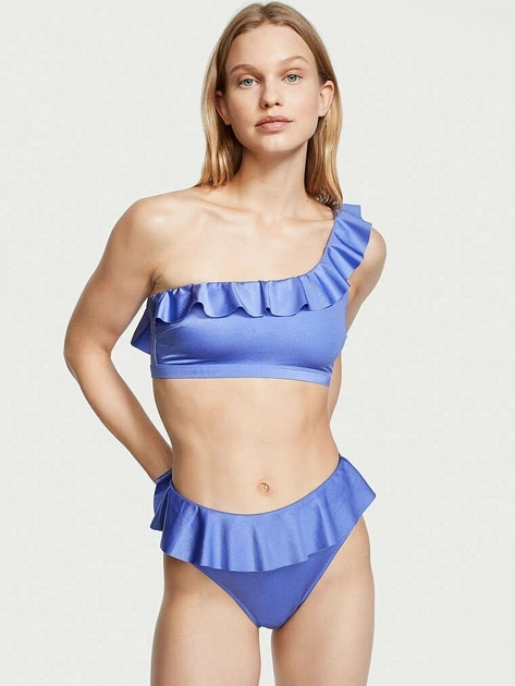 Купальник Victoria’s Secret Swim Ruffle One Shoulder Bikini Top Синій M-S - Фото 2 Купальник Victoria’s Secret Swim Ruffle One Shoulder Bikini Top Синій M-S - изображение 2