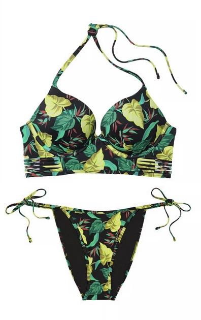 Купальник Victoria’s Secret Swim Bombshell Push-Up Longline Bikini Top Чорний з зеленим 32DD-S - Фото 1 Купальник Victoria’s Secret Swim Bombshell Push-Up Longline Bikini Top Чорний з зеленим 32DD-S - зображення 1