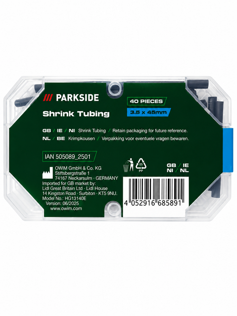 Термоусаживающая трубка Parkside Shrink Tubing 3.5 × 45 мм, 40 шт - Фото 2 Термоусаживающая трубка Parkside Shrink Tubing 3.5 × 45 мм, 40 шт - изображение 2