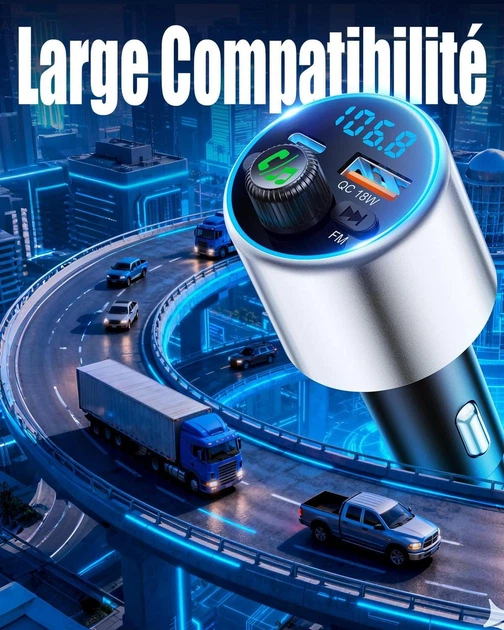 Автомобільний FM-трансмітер EOIWUY Bluetooth 5.3 — Швидка зарядка (PD 36W + QC 3.0, 54W), Hands-Free та вольтметр - зображення 5