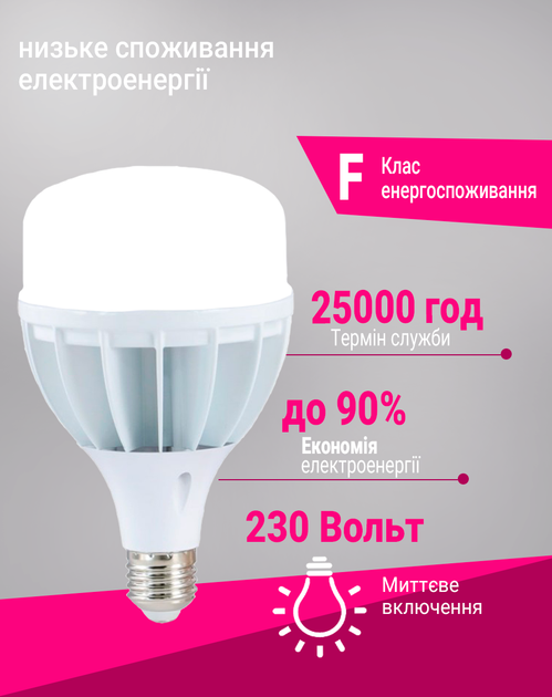 Промислова світлодіодна лампа Feron LB-65 E27-E40 230V 50W 4000K (LB-65/50/4000) - зображення 4
