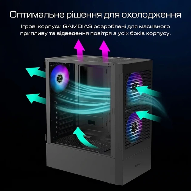 Корпус для ПК GAMDIAS TALOS E3 MESH / Mid Tower / ARGB, Закаленное стекло / Без БП / Черный (101647100) - изображение 3