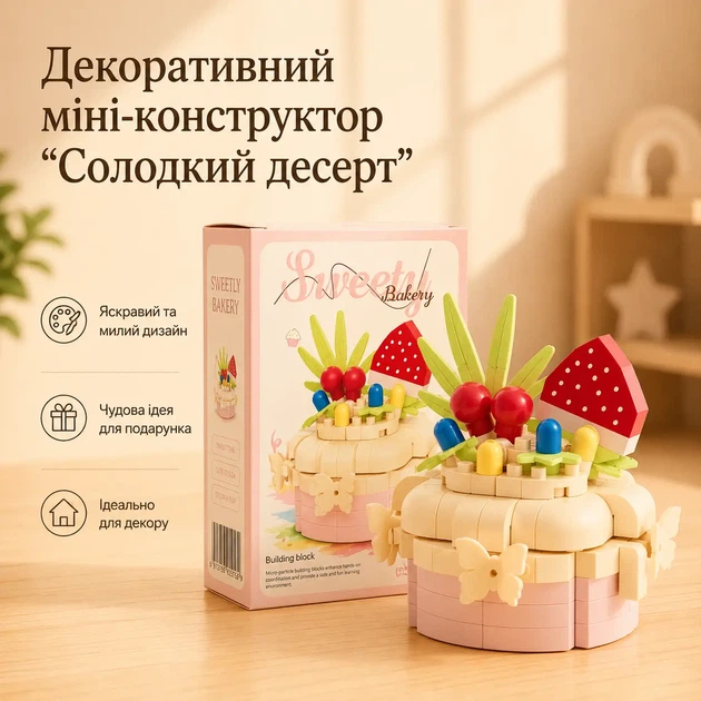 Декоративный мини-конструктор "Розовый кекс с клубникой" - Фото 1 Декоративный мини-конструктор "Розовый кекс с клубникой" - изображение 1