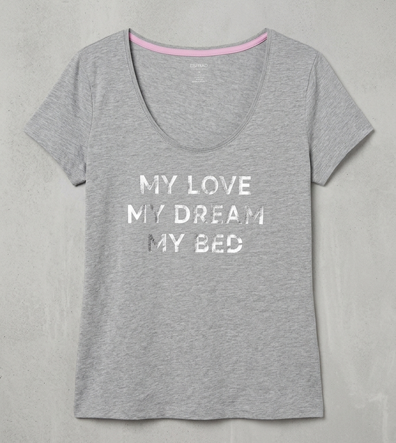 Жіноча піжамна футболка "my love my dream my bed", сірий, розмір М - зображення 2