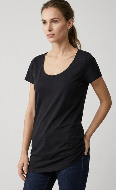 Жіноча подовжена футболка esmara slim fit, чорний, розмір М - Фото 1 Жіноча подовжена футболка esmara slim fit, чорний, розмір М - изображение 1