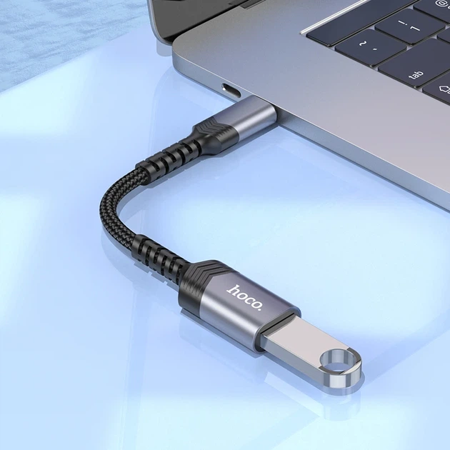 Кабель-перехідник HOCO UA24 Type-C male to USB female 3.0 converter Metal Gray - Фото 7 Кабель-перехідник HOCO UA24 Type-C male to USB female 3.0 converter Metal Gray - зображення 7