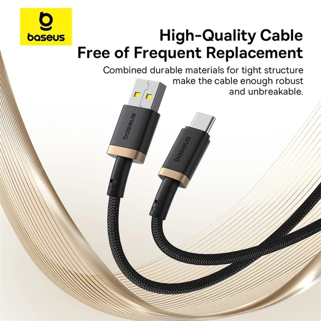 Кабель Baseus Dura Series Fast Charging Cable USB to Type-C 60W 1m Gold+Black - зображення 10