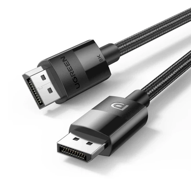 Кабель UGREEN DP114 DP Male to Male DP1.4 8K Round Cable ABS Shell Braid 1.5m (Black) (UGR-80391) - изображение 3