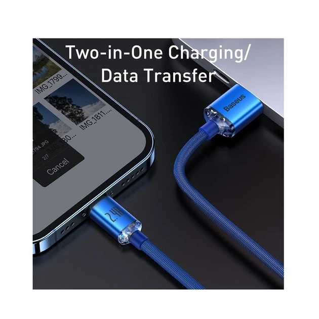 Кабель Baseus Crystal Shine Series Fast Charging Data Cable USB to iP 2.4A 1.2m Blue - Фото 7 Кабель Baseus Crystal Shine Series Fast Charging Data Cable USB to iP 2.4A 1.2m Blue - зображення 7
