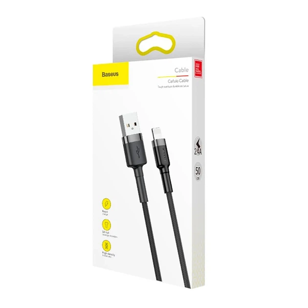 Кабель Baseus Cafule Cable USB For Lightning 2.4A 0.5m Gray+Black - Фото 2 Кабель Baseus Cafule Cable USB For Lightning 2.4A 0.5m Gray+Black - изображение 2