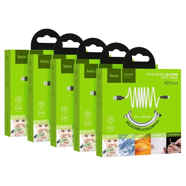 Кабель HOCO X21 Plus USB to iP 2.4A, 1m, silicone, silicone connectors, Black+White - зображення 2