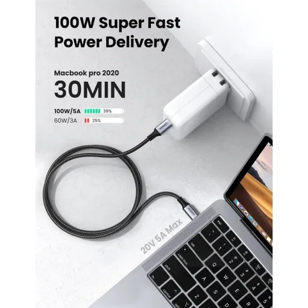 Кабель UGREEN US316 USB-C Cable Aluminum Case with Braided 2m (Black) (UGR-70429) - Фото 5 Кабель UGREEN US316 USB-C Cable Aluminum Case with Braided 2m (Black) (UGR-70429) - изображение 5