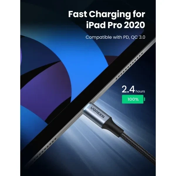 Кабель UGREEN US316 USB-C Cable Aluminum Case with Braided 2m (Black) (UGR-70429) - Фото 7 Кабель UGREEN US316 USB-C Cable Aluminum Case with Braided 2m (Black) (UGR-70429) - изображение 7