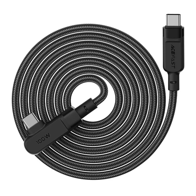 Кабель ACEFAST C5-03 USB-C to USB-C 100W right angled aluminum alloy 2m Black - Фото 4 Кабель ACEFAST C5-03 USB-C to USB-C 100W right angled aluminum alloy 2m Black - изображение 4
