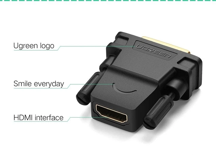 Адаптер UGREEN 20124 DVI 24+1 Male to HDMI Female Adapter (Black) (UGR-20124) - изображение 5