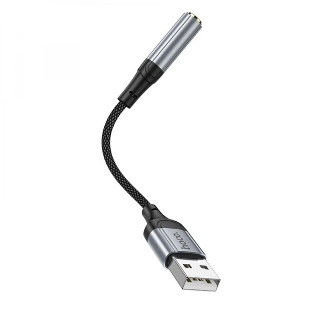 Аудiокабель HOCO LS36 USB-A to 3.5mm female, nylon braid, 0,12m, Black - Фото 4 Аудiокабель HOCO LS36 USB-A to 3.5mm female, nylon braid, 0,12m, Black - зображення 4