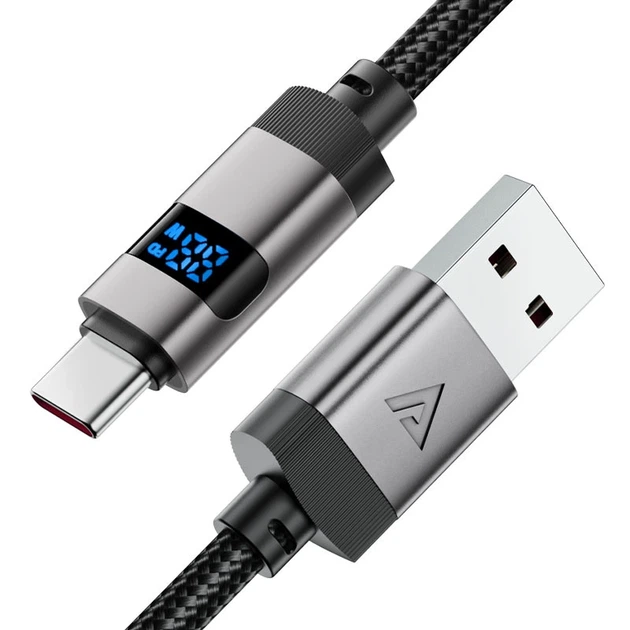 Кабель ACEFAST C15-04 USB-A to USB-C zinc alloy digital display braided charging data cable Black - Фото 4 Кабель ACEFAST C15-04 USB-A to USB-C zinc alloy digital display braided charging data cable Black - изображение 4
