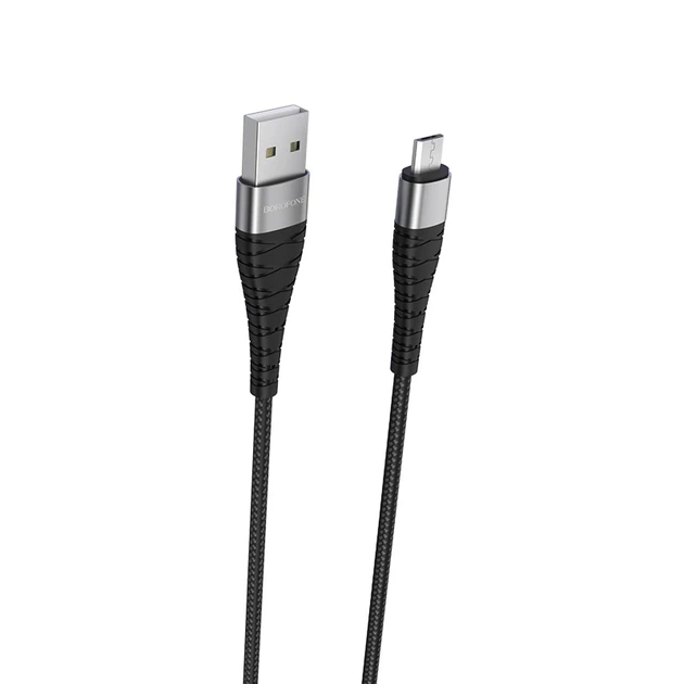 Кабель BOROFONE BX32 USB to Micro 2.4A, 1m, nylon, aluminum+TPE connectors, Black - Фото 4 Кабель BOROFONE BX32 USB to Micro 2.4A, 1m, nylon, aluminum+TPE connectors, Black - изображение 4