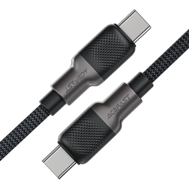 Кабель ACEFAST C10-03 Type-C to Type-C 3A, 60W, 1.2m, silicone, zinc connectors, Black - Фото 3 Кабель ACEFAST C10-03 Type-C to Type-C 3A, 60W, 1.2m, silicone, zinc connectors, Black - изображение 3