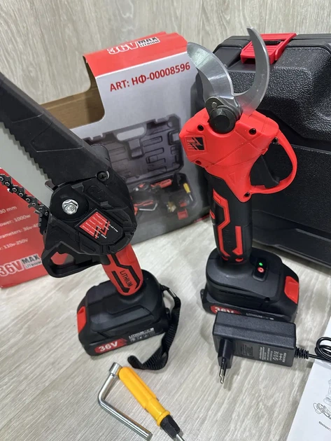 Набор 2в1 аккумуляторный Krafftec 36V 4Ah (минипила+секатор) профессиональный садовый комплект с 2 АКБ и кейсом - изображение 2