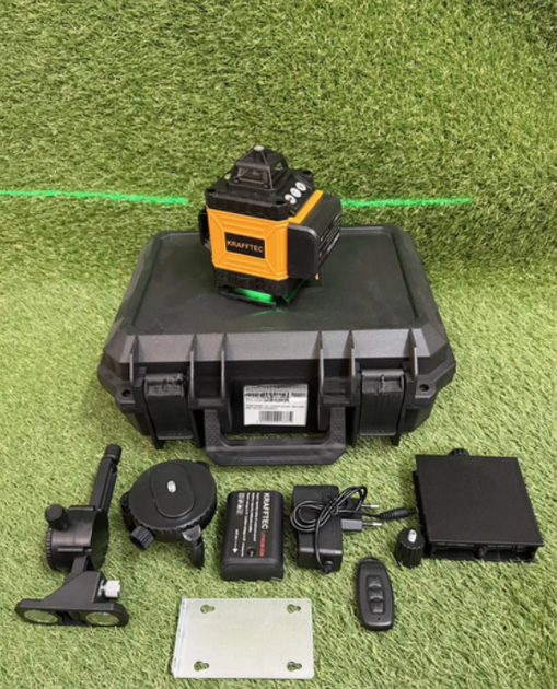 Лазерный уровень Krafftec LL516G, 4D 16x360°, зеленый луч, аккумулятор 5200 mAh, Bluetooth, пульт ДУ, IP54, 45–60 м, точность ±0,2 мм/м - изображение 6