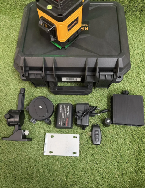 Лазерный уровень Krafftec LL516G, 4D 16x360°, зеленый луч, аккумулятор 5200 mAh, Bluetooth, пульт ДУ, IP54, 45–60 м, точность ±0,2 мм/м - изображение 8