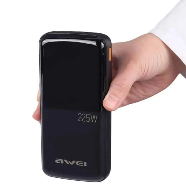 Повербанк AWEI P10K 10000 мАг 22.5 Вт швидка зарядка 2 USB та 1 Type-C чорний (10513) - зображення 10