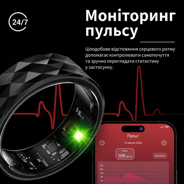Смарт-кольцо INSPIRE HSR12 Размер 9 Black (HSR12-9-black) - изображение 9