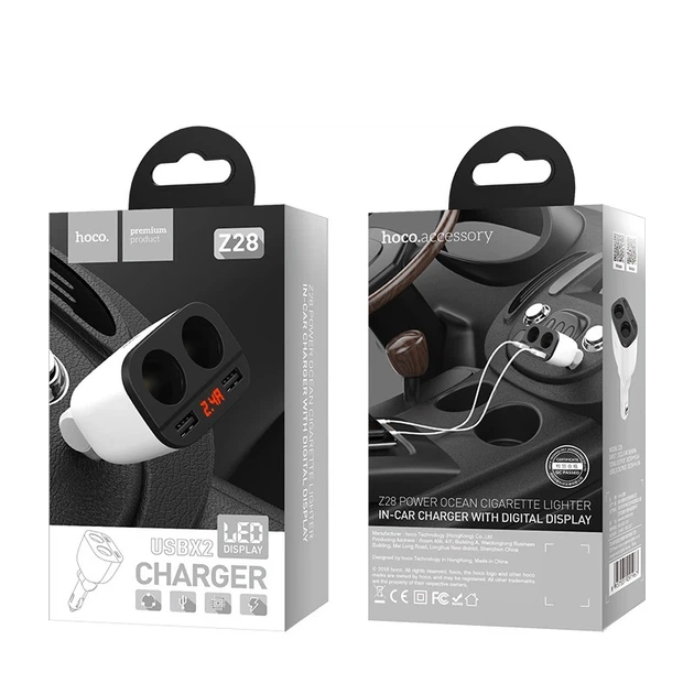 Автомобільний зарядний пристрій HOCO Z28 Power ocean cigarette lighter in-car charger with digital display White - Фото 2 Автомобільний зарядний пристрій HOCO Z28 Power ocean cigarette lighter in-car charger with digital display White - изображение 2