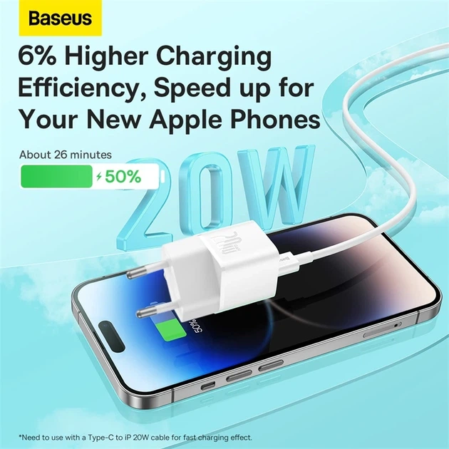 Мережевий зарядний пристрій Baseus GaN5 Fast Charger(mini) 1C 20W EU White - изображение 10