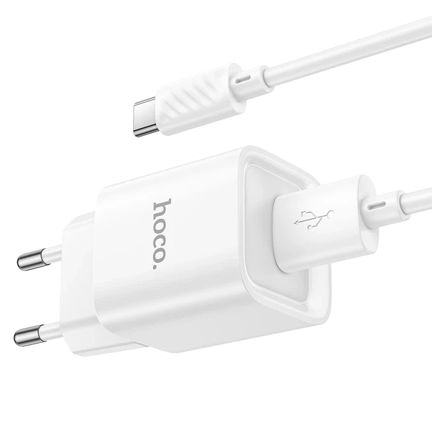 Мережевий зарядний пристрій з кабелем HOCO C145A Charm single port QC3.0 charger set(Type-C) White - Фото 6 Мережевий зарядний пристрій з кабелем HOCO C145A Charm single port QC3.0 charger set(Type-C) White - зображення 6