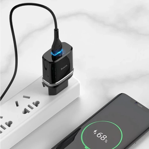 Мережевий зарядний пристрій з кабелем HOCO C12Q Smart QC3.0 charger set(Type-C) 18W Black - Фото 5 Мережевий зарядний пристрій з кабелем HOCO C12Q Smart QC3.0 charger set(Type-C) 18W Black - изображение 5