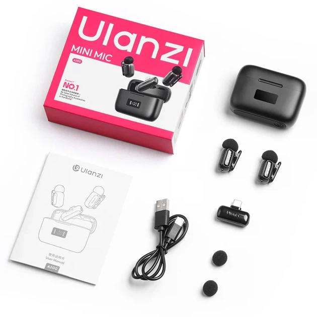 Бездротова мікрофонна система Ulanzi A200 Mini Mic dual-mic (Type-C) Black - Фото 2 Бездротова мікрофонна система Ulanzi A200 Mini Mic dual-mic (Type-C) Black - изображение 2