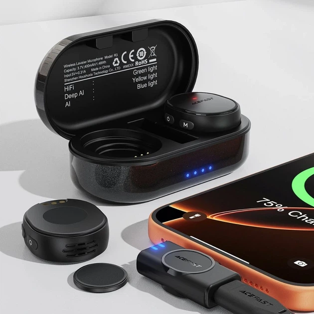 Бездротова мікрофонна система ACEFAST R3 dual-mic (Type-C) Black - изображение 7